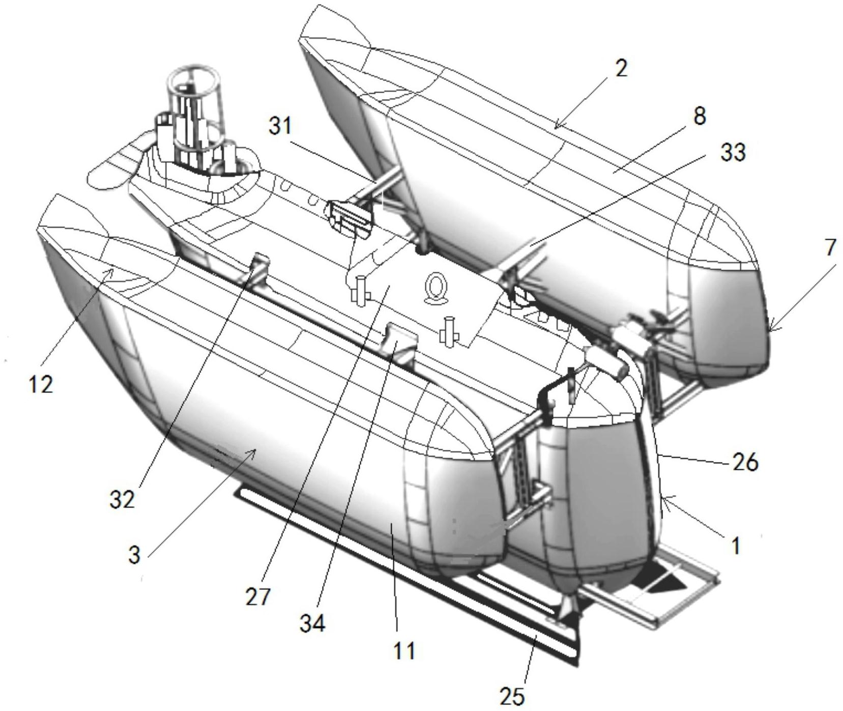 本实用新型公开一种全海深作业型无人潜水器,包括中部主体和结构相同