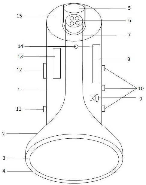 本发明公开了一种无线电子听诊器,属于医疗专业的检查用具,由钟型胸件