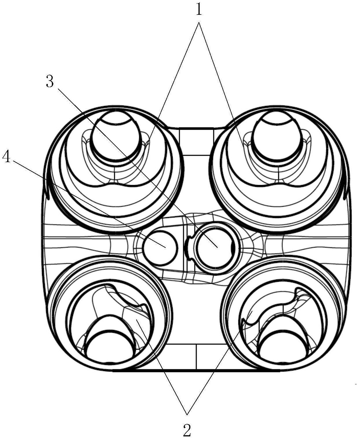 本申请公开了一种发动机气缸盖,包括均匀分布的若干个