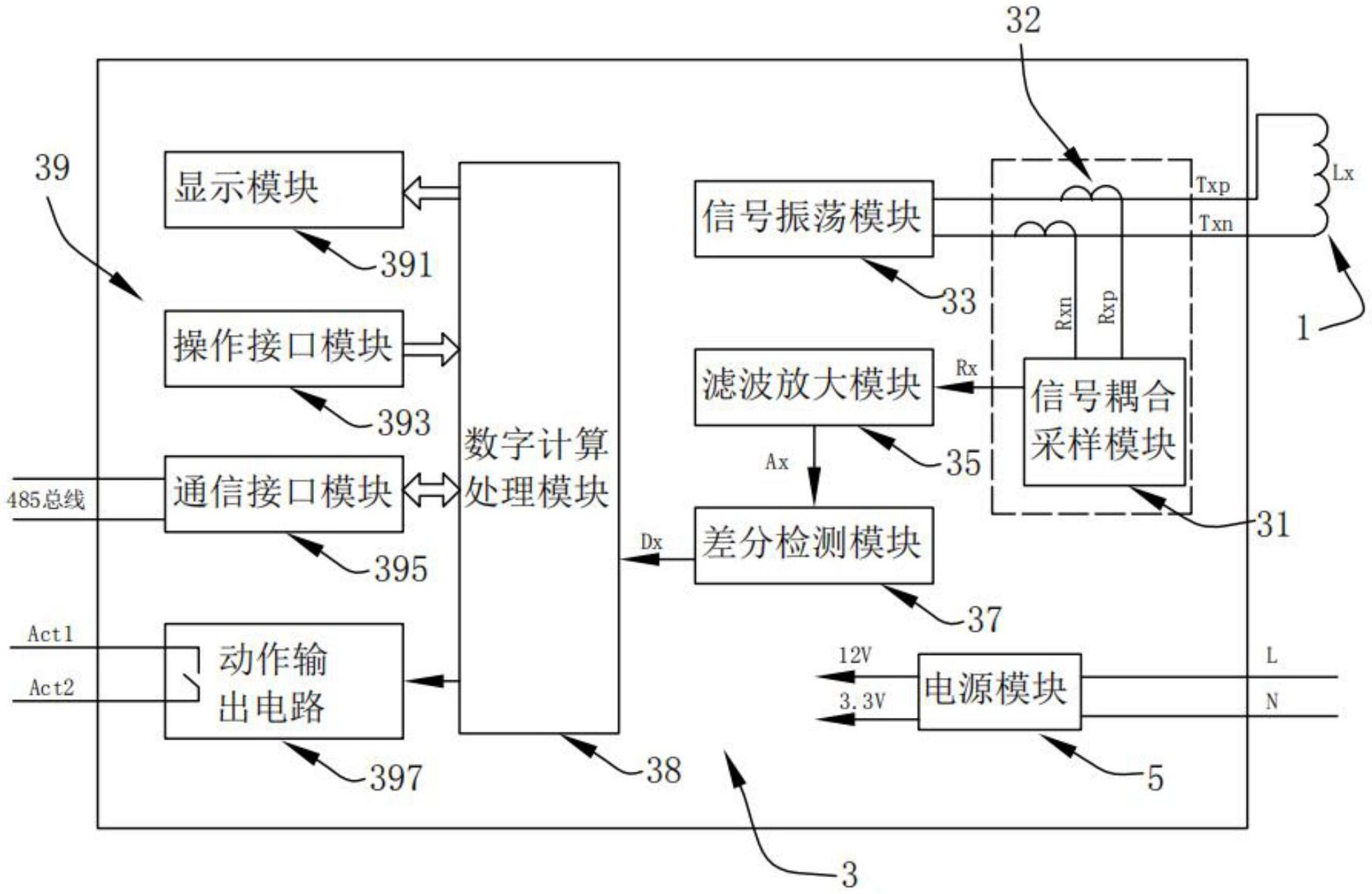 該單線圈探頭差分數字式金屬探測器包括單個探測線圈以及控制電路