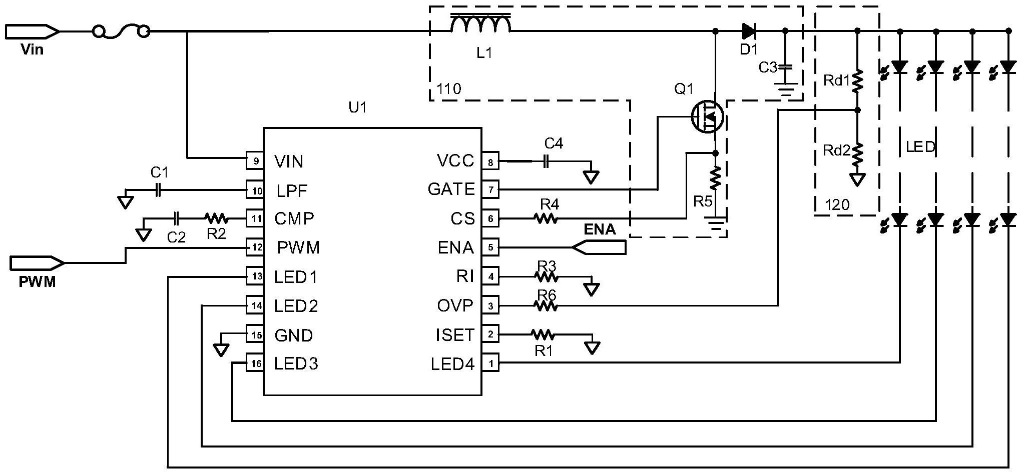 多通道led恒流升压驱动电路系统及其控制芯片