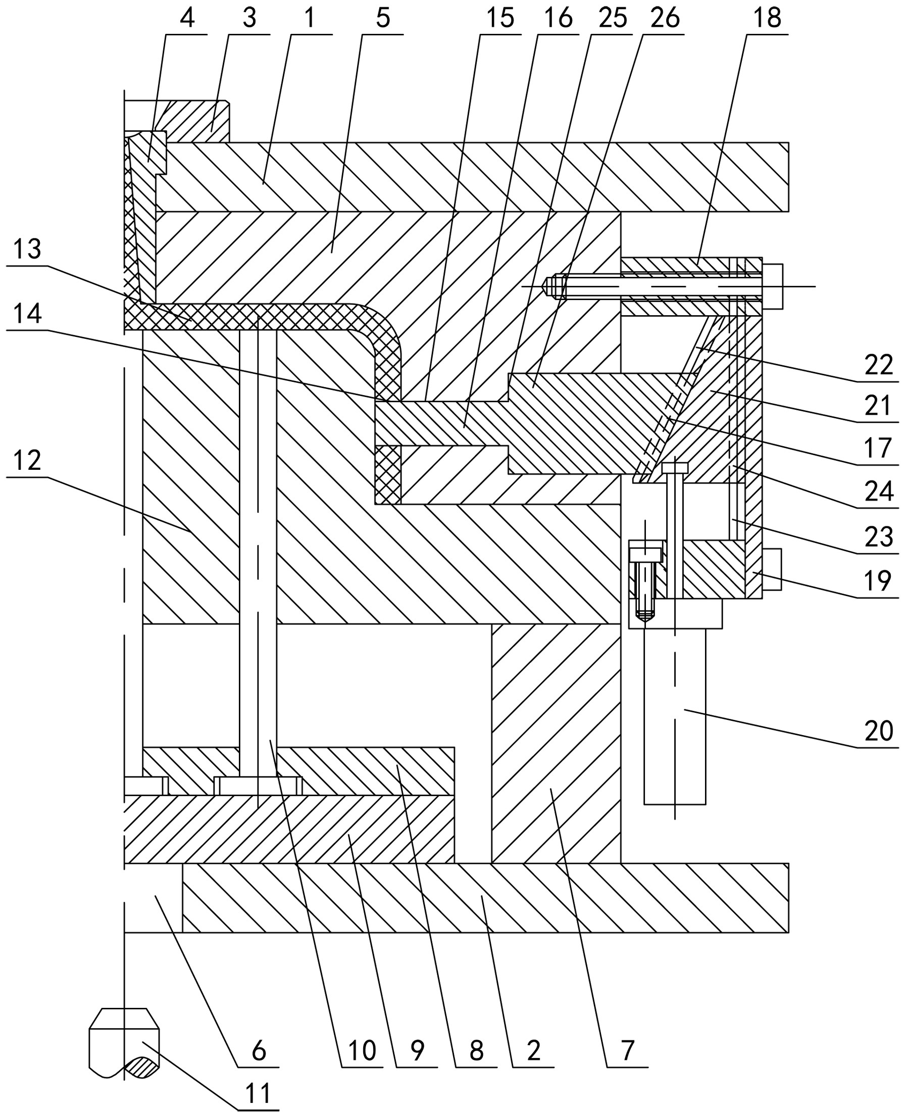 cn212603140u_注塑模具定模外侧油缸下拉斜滑抽芯机构有效