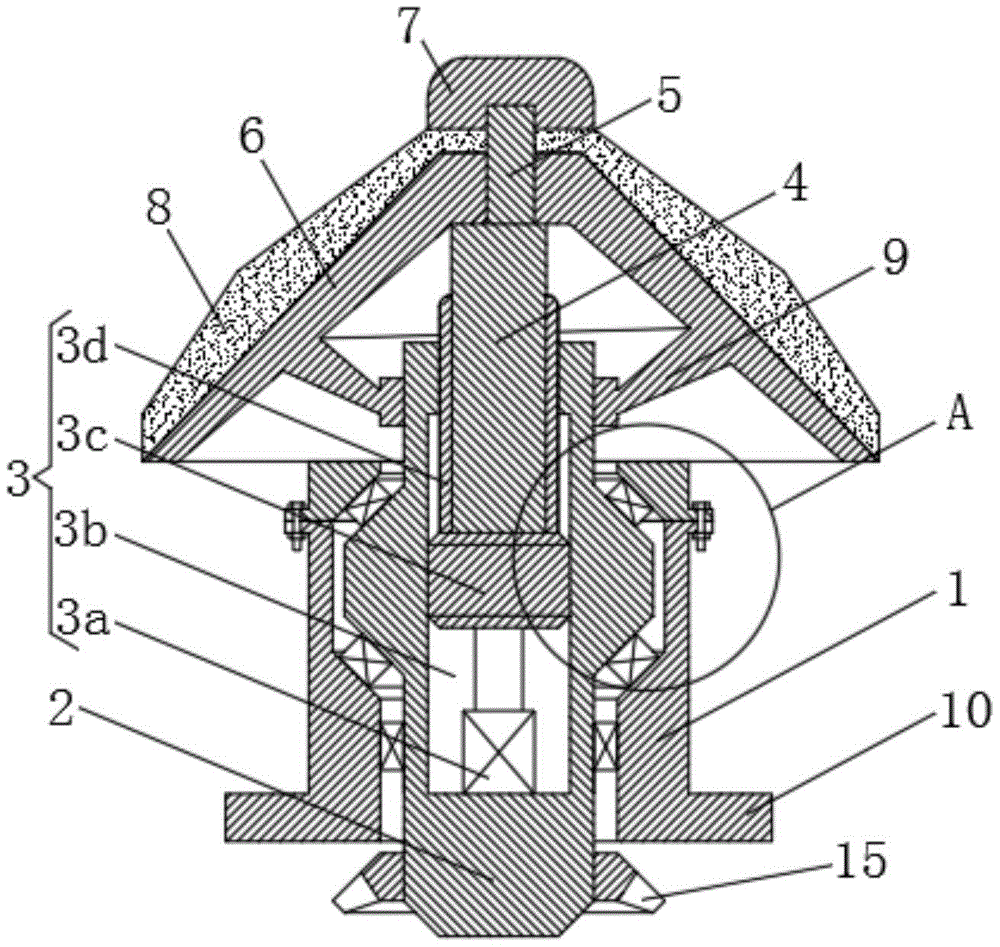 升降轴由升降驱动结构驱动,所述主轴的上端轴偏心位置固
