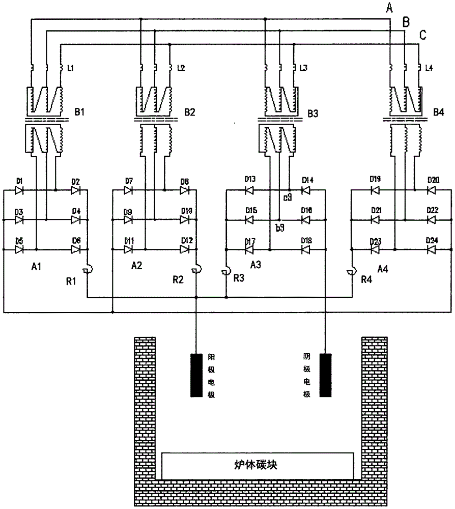 cn212909376u_一種改進型直流電弧爐等值24脈整流變壓器應用電路有效