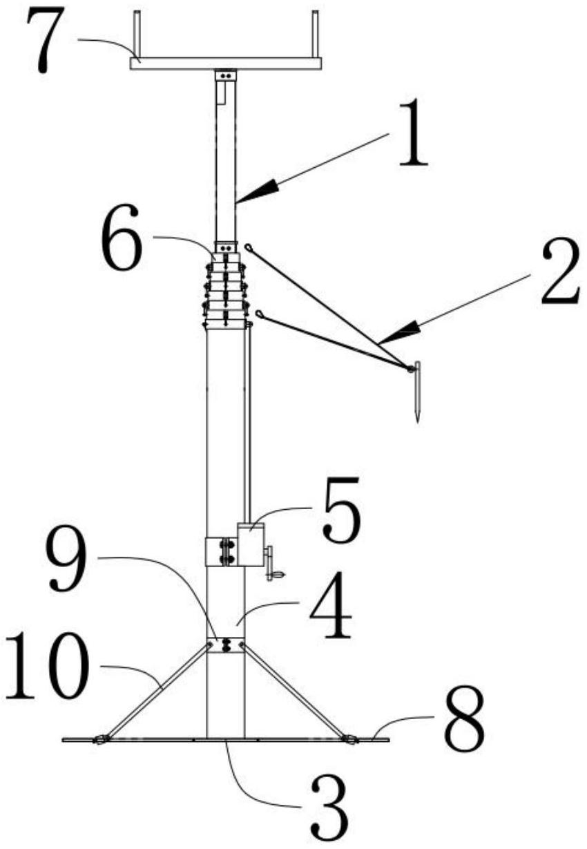 所述升降避雷针本体包括圆形底座,固定设有圆形底座顶部的固定外套杆
