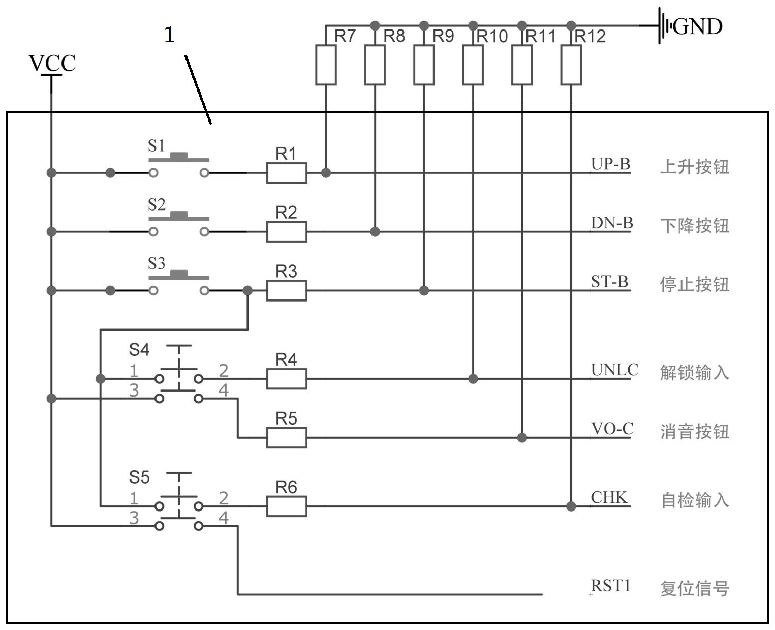 一种防火卷帘控制器按键电路