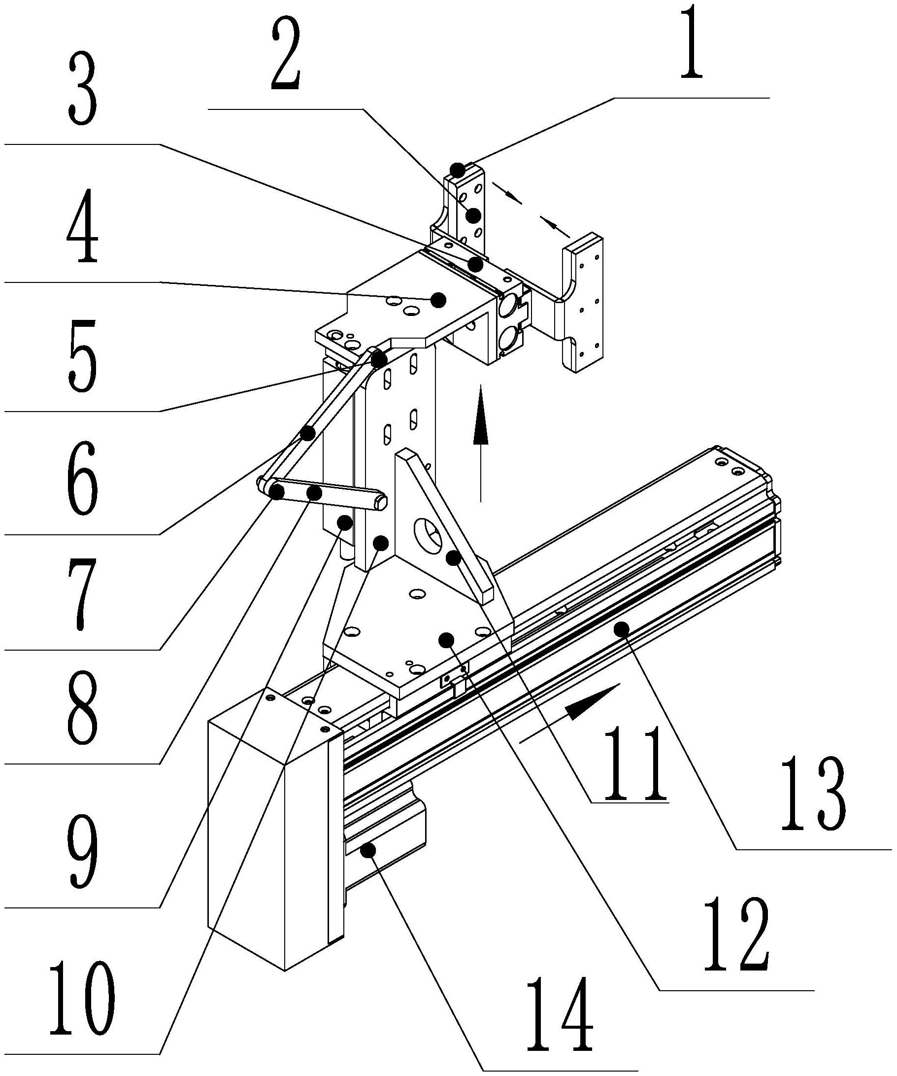 機械手,包括第一驅動部件,第一驅動部件與第二驅動部件連接並帶動第二