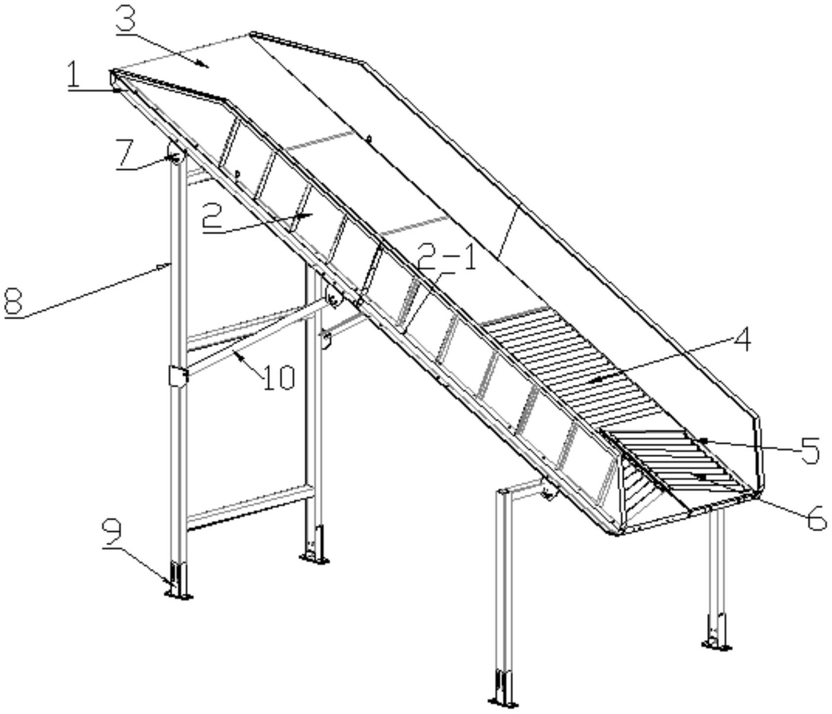 cn213230138u_一种用于分拣设备下料口的滚筒滑槽有效