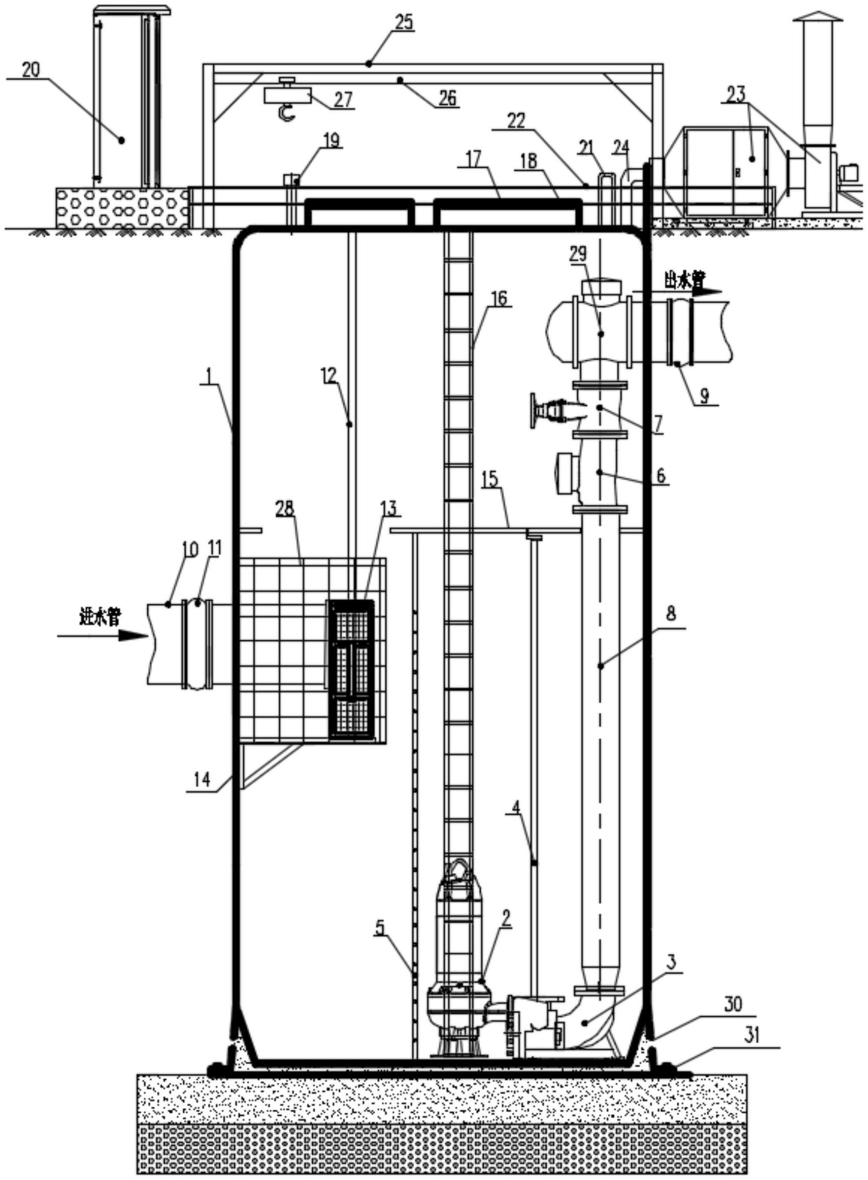 包括预制筒体和潜污泵,所述预制筒体内部安装有潜污泵,所述潜污泵一侧