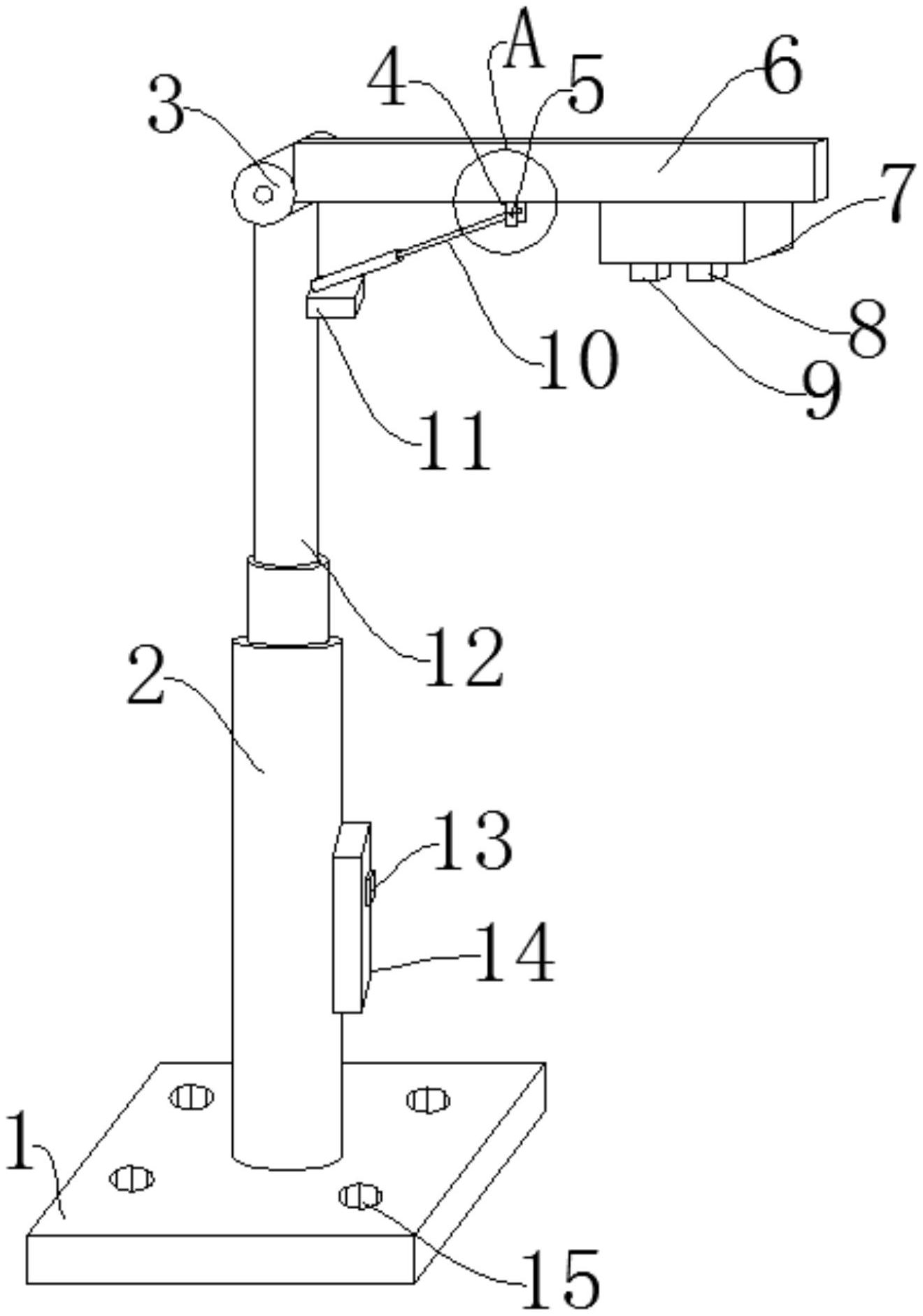 本實用新型公開了一種亮化工程伸縮式照明路燈,包括底座,電動伸縮杆二