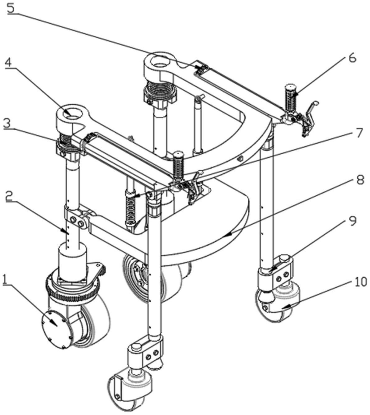 本实用新型涉及一种多功能可折叠的智能助行器,包括前支撑结构,主系统