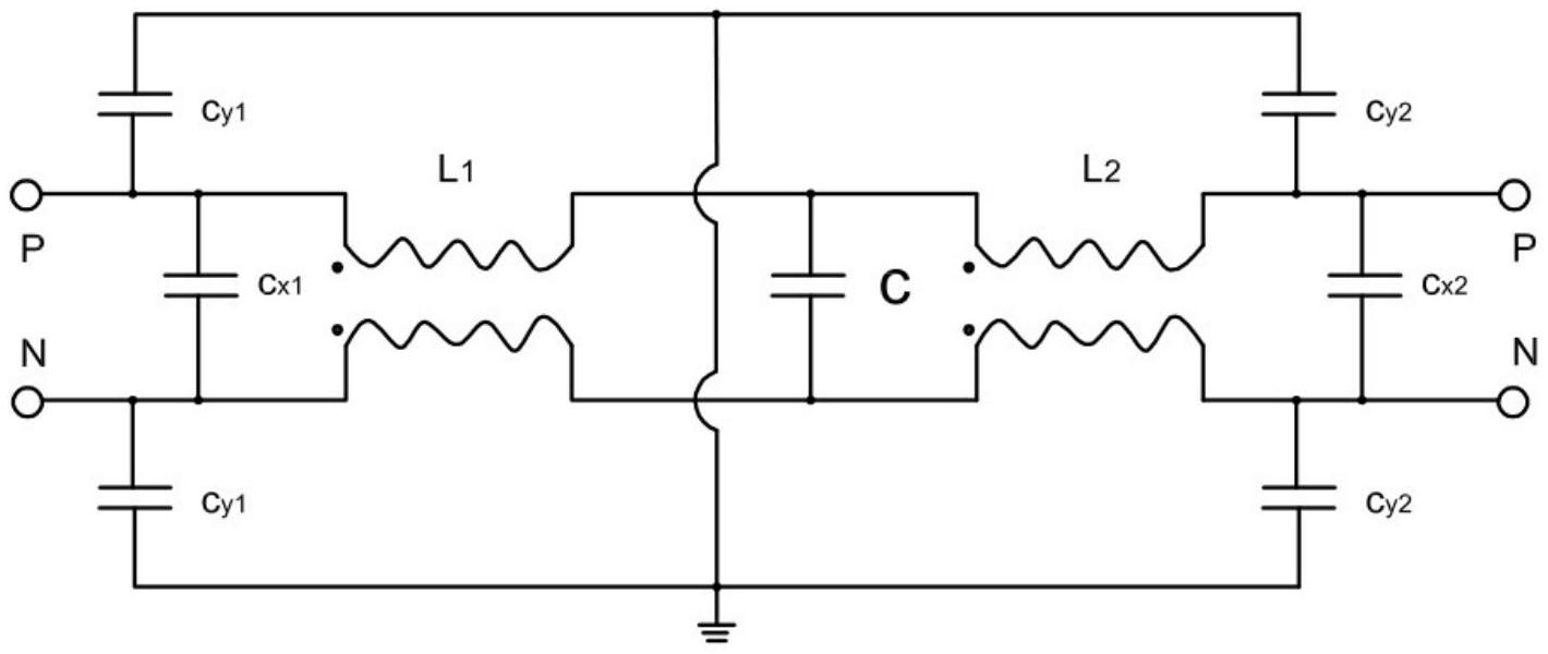 电动汽车电机控制器用emi多级滤波电路