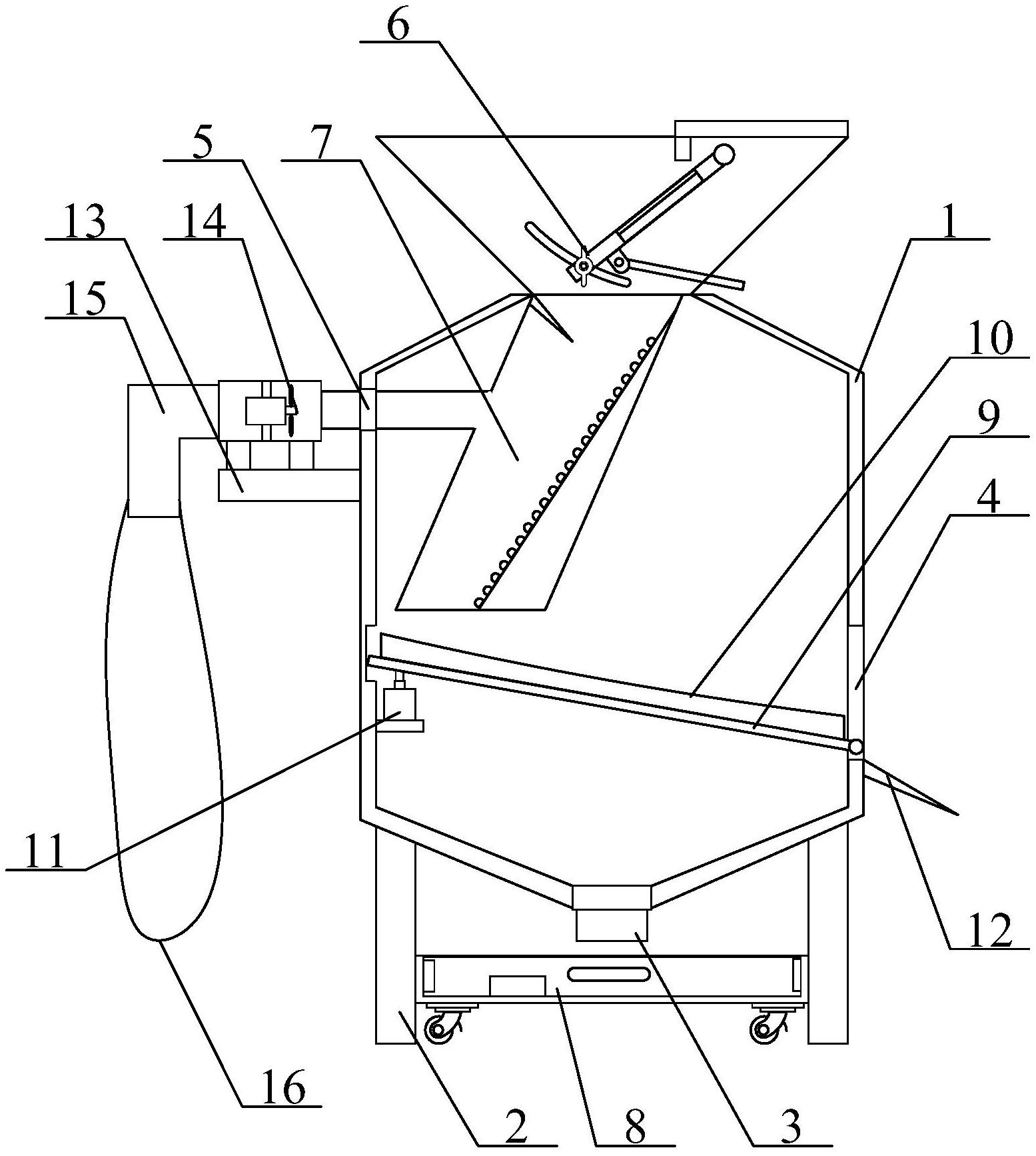 去石机,包括去石桶,支撑杆,排放管,出料孔,连接孔,可转动筛选漏斗结构