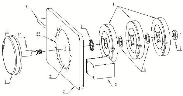 转盘,刻度板的内侧固定设置有锁紧调整装置,锁紧调整装置位于转盘的