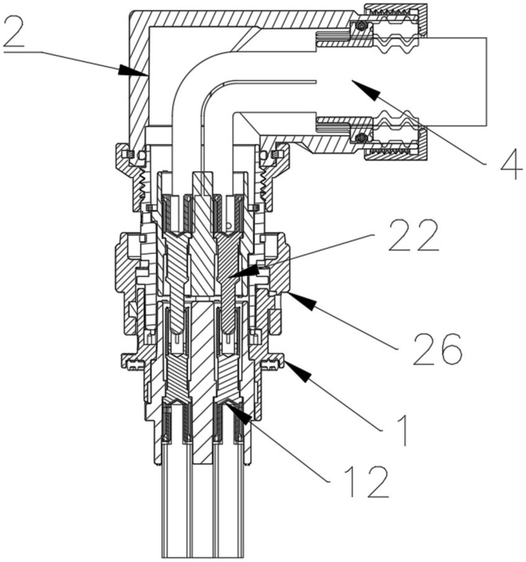 cn213484140u_一种卡扣式弯头金属过孔连接器有效
