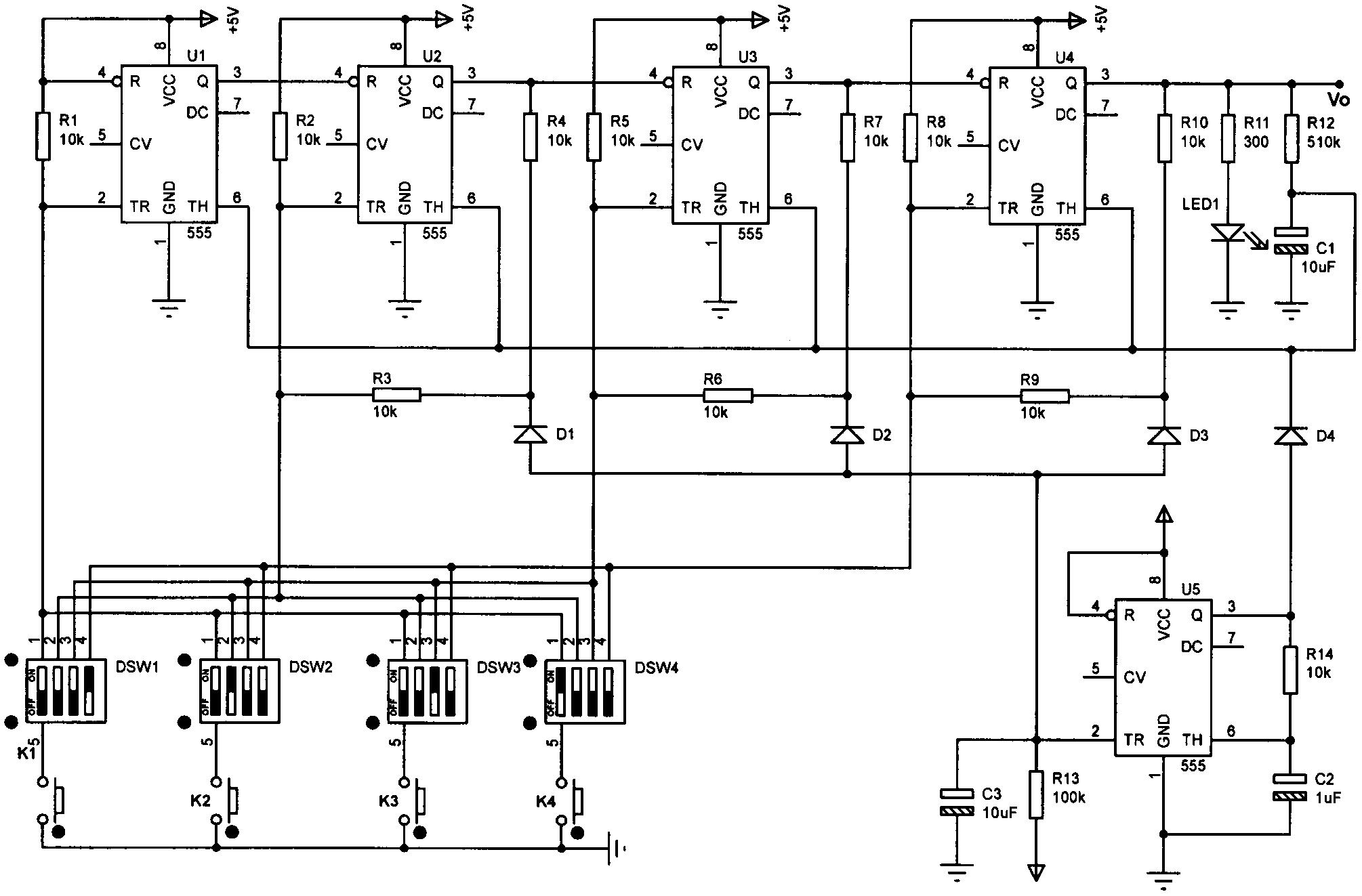 一种应用于555芯片教学的密码锁控制电路