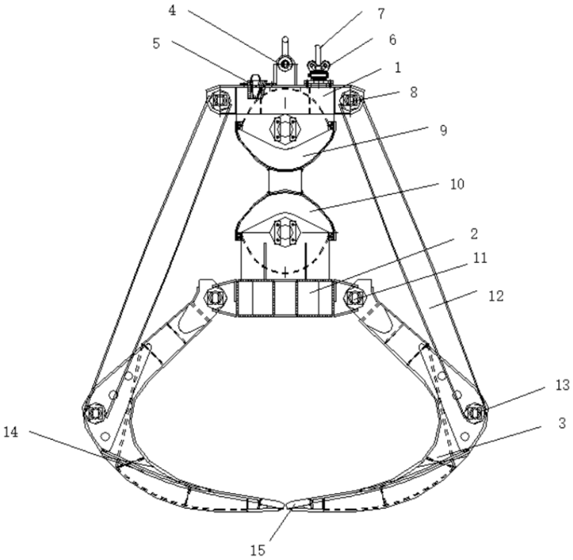 一种双索多瓣镍矿抓斗
