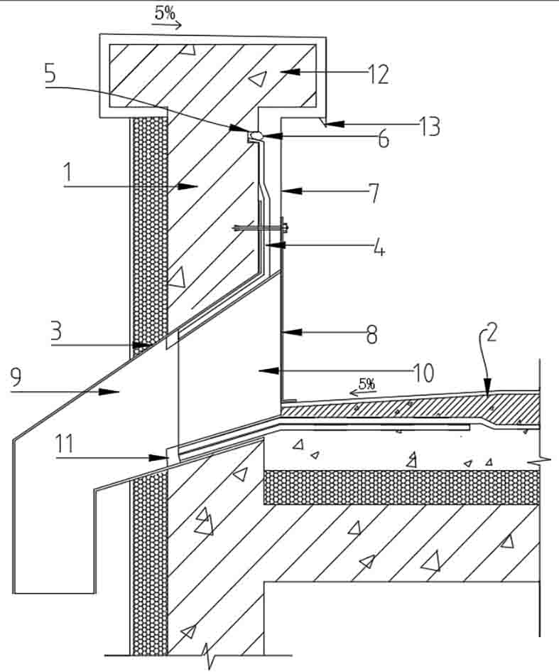 一种既能疏排水又能防水的女儿墙施工节点