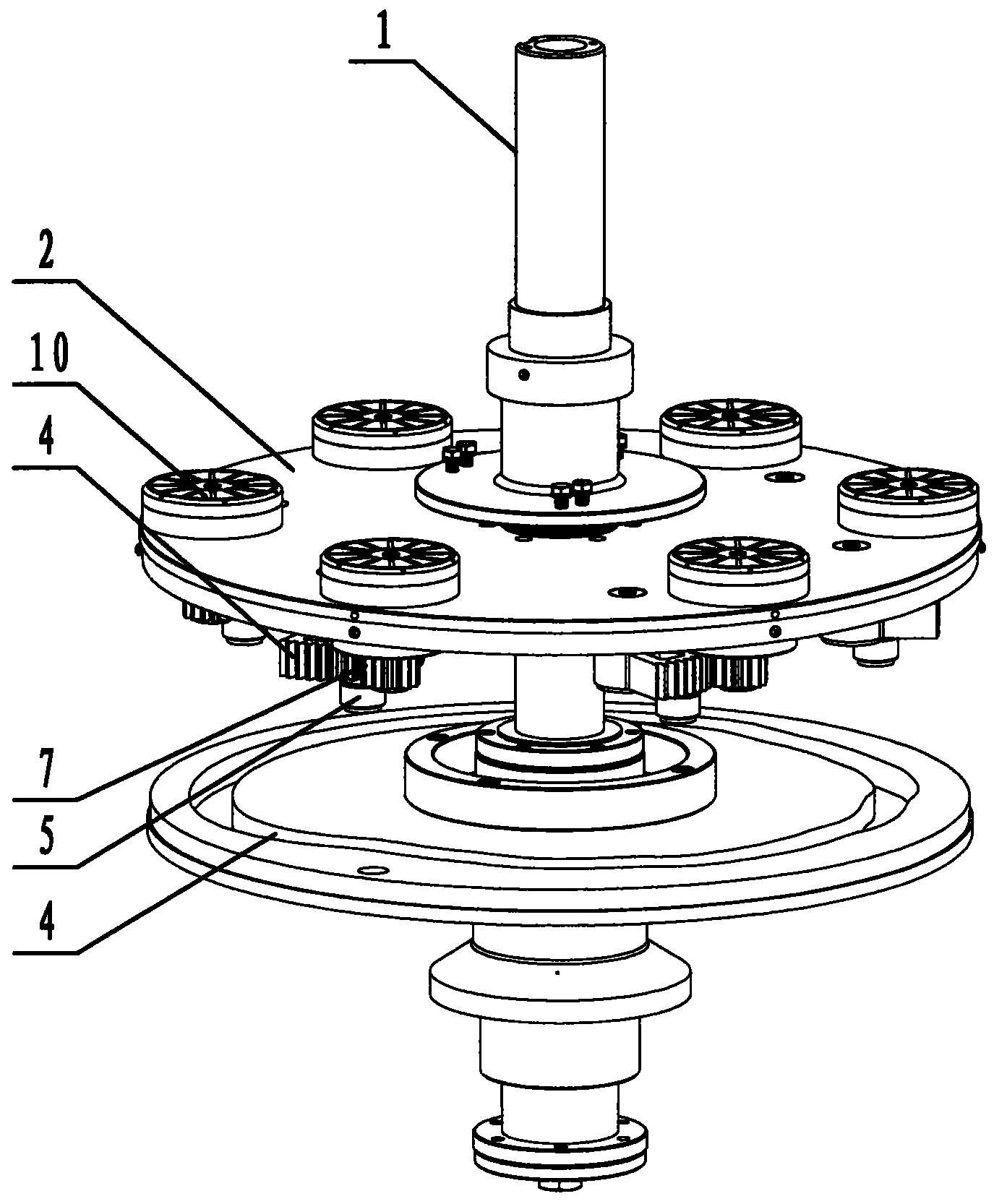 回转式贴标机托瓶转盘装置,属于贴标机配件技术领域,其结构包括与贴标