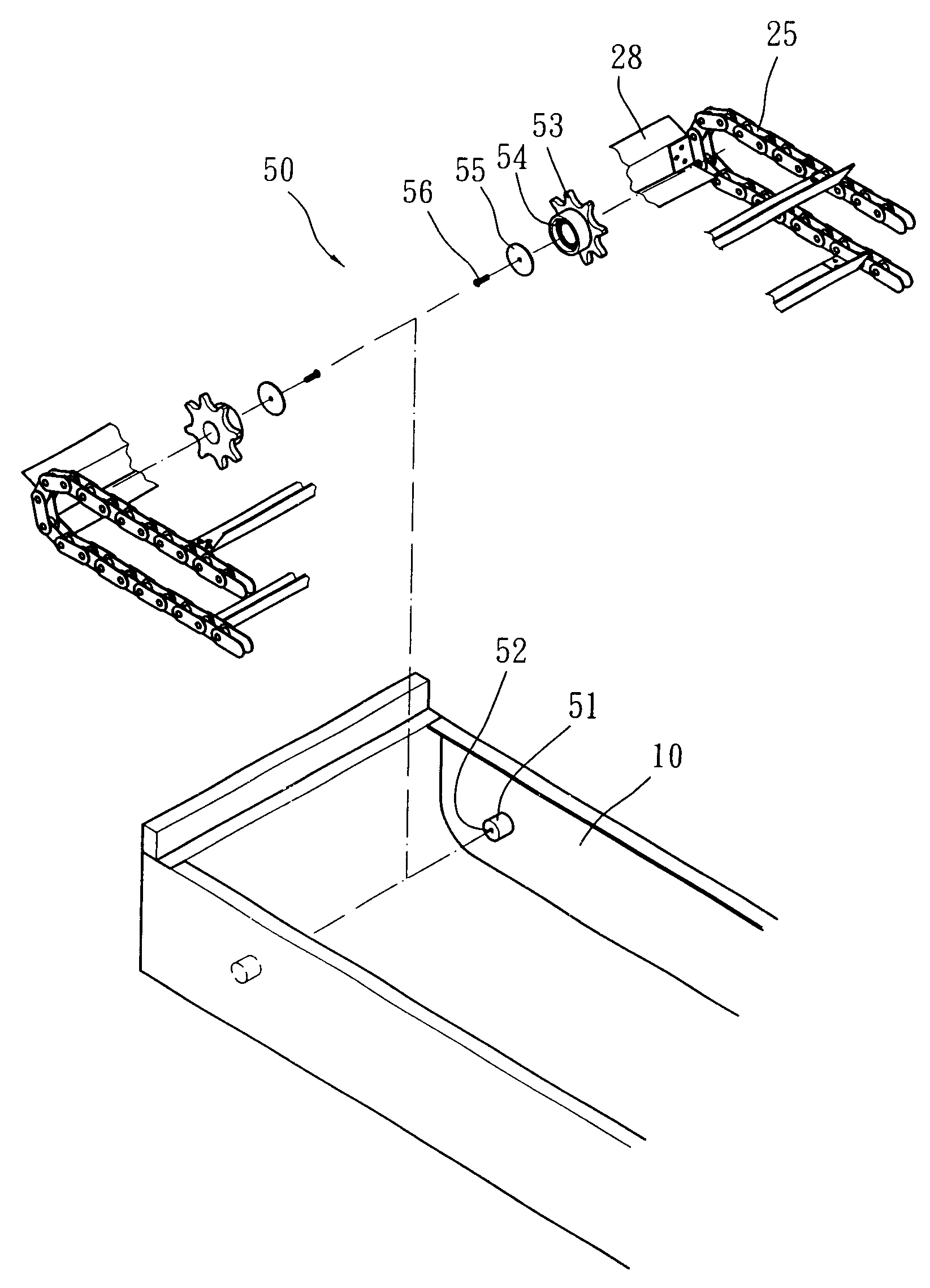 金属排屑机的传动链轮固定结构