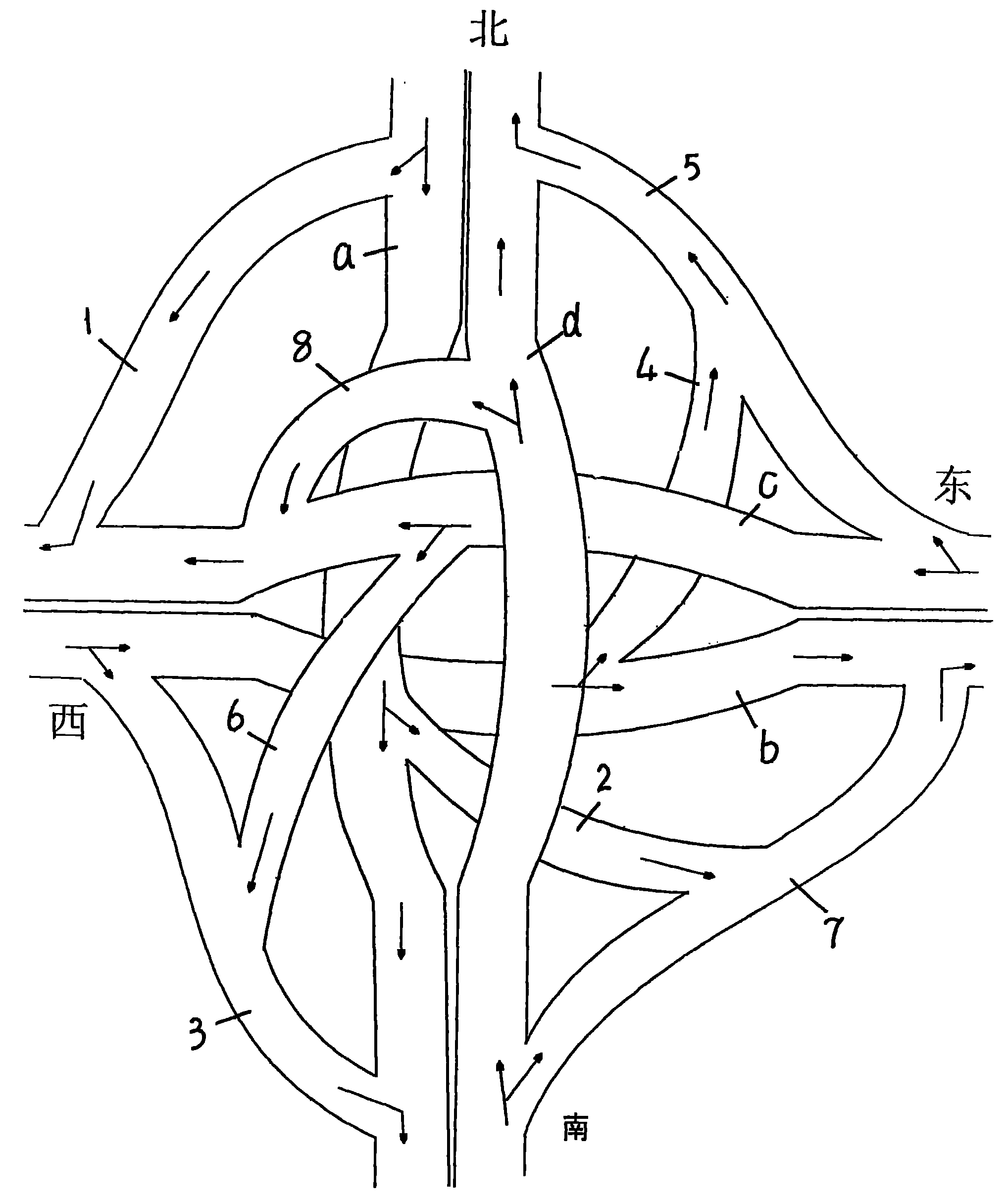 应用在十字路口的单向直通立交桥