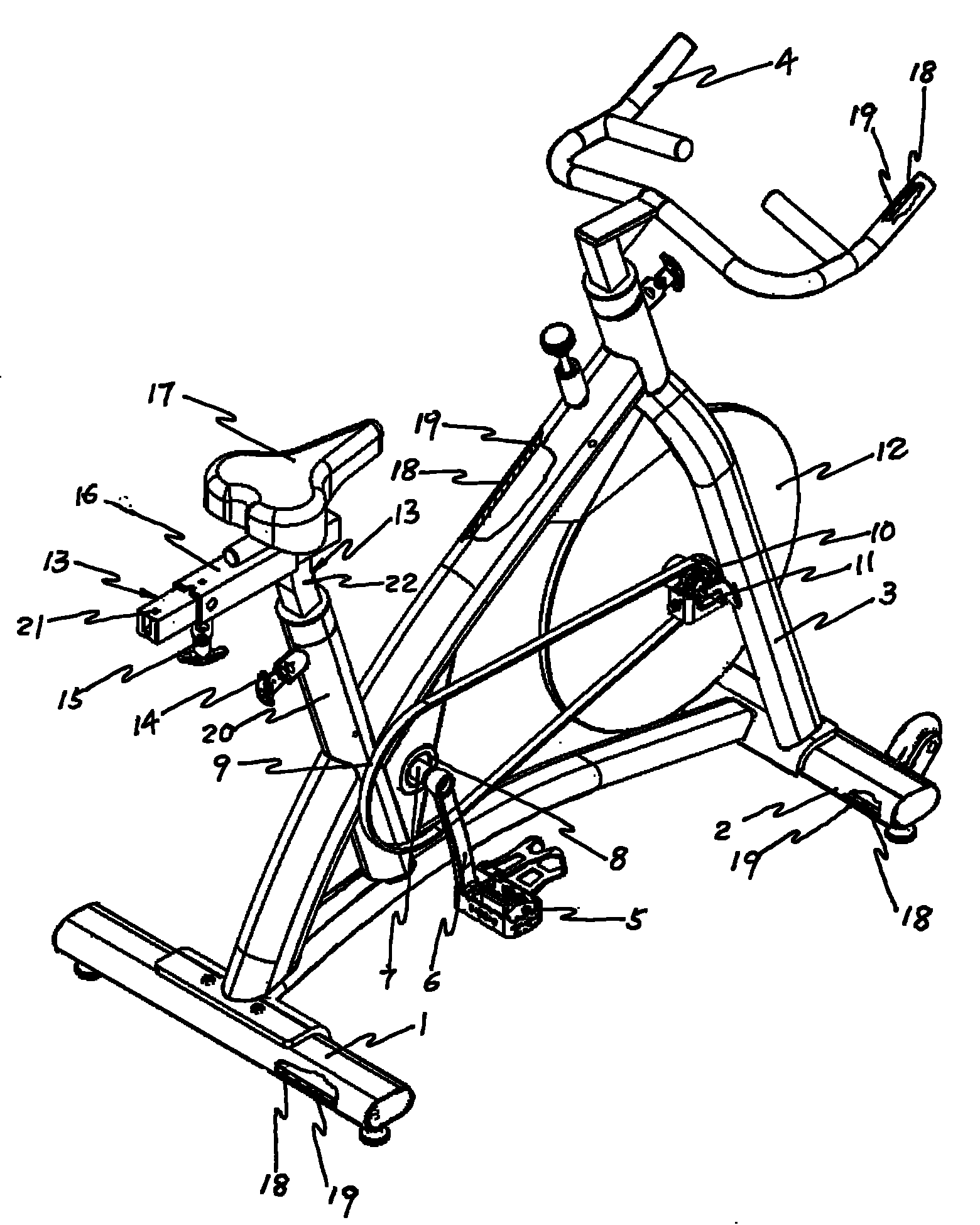 包括前底管,後底管,車架,前軸和鞍座和中軸,車把,主動傳動輪和左右