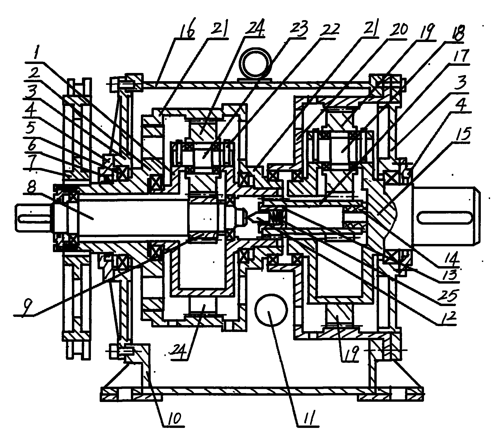 本实用新型公开了无级调速行星齿轮减速器,它包括机体,调速制动器