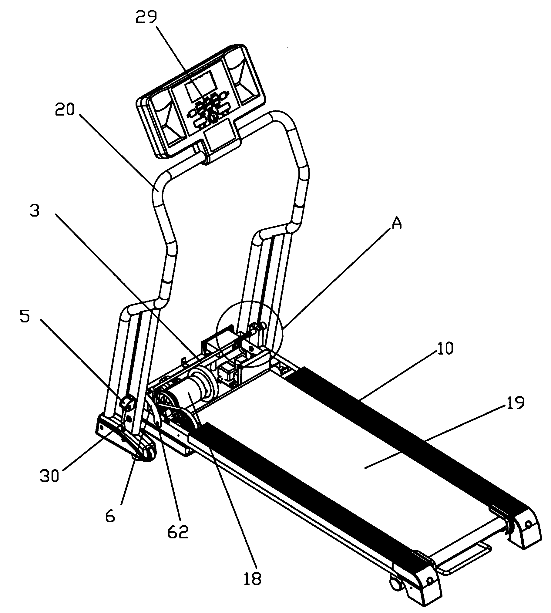 一种折叠跑步机的机座与扶手架之间的卡位结构