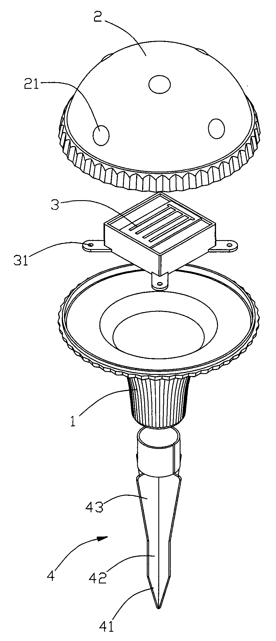 太阳能地灯,包括灯座,安装于灯座上的发光体以及罩
