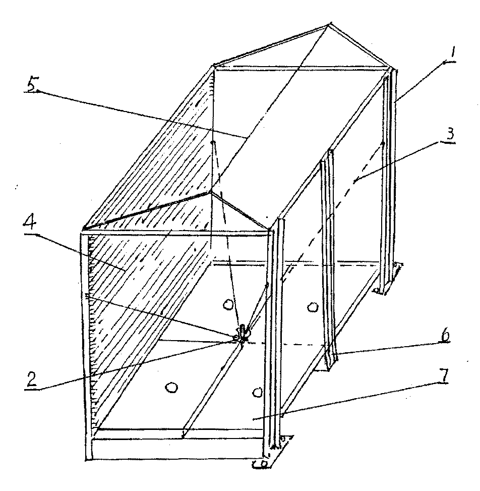 一种散装粮仓,提供了一种钢,木结构的简易露天粮仓,是在水泥地面上砌