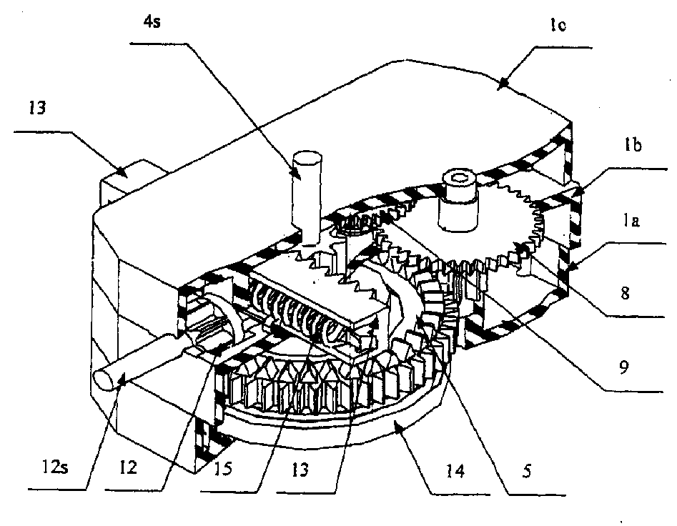 包括壳体:手掣;可作 为输出轴的主轴;储存和释放能量的发条;安装在