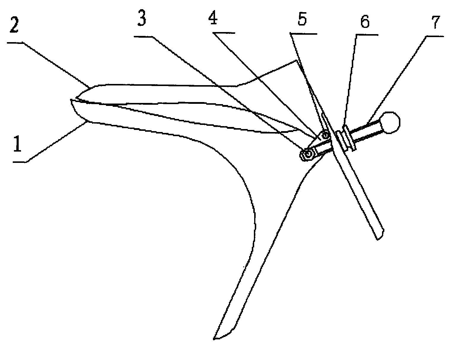在于:在宫颈窥器一侧的下叶鸭嘴与上叶鸭嘴通过鸭嘴垫块用螺丝连接