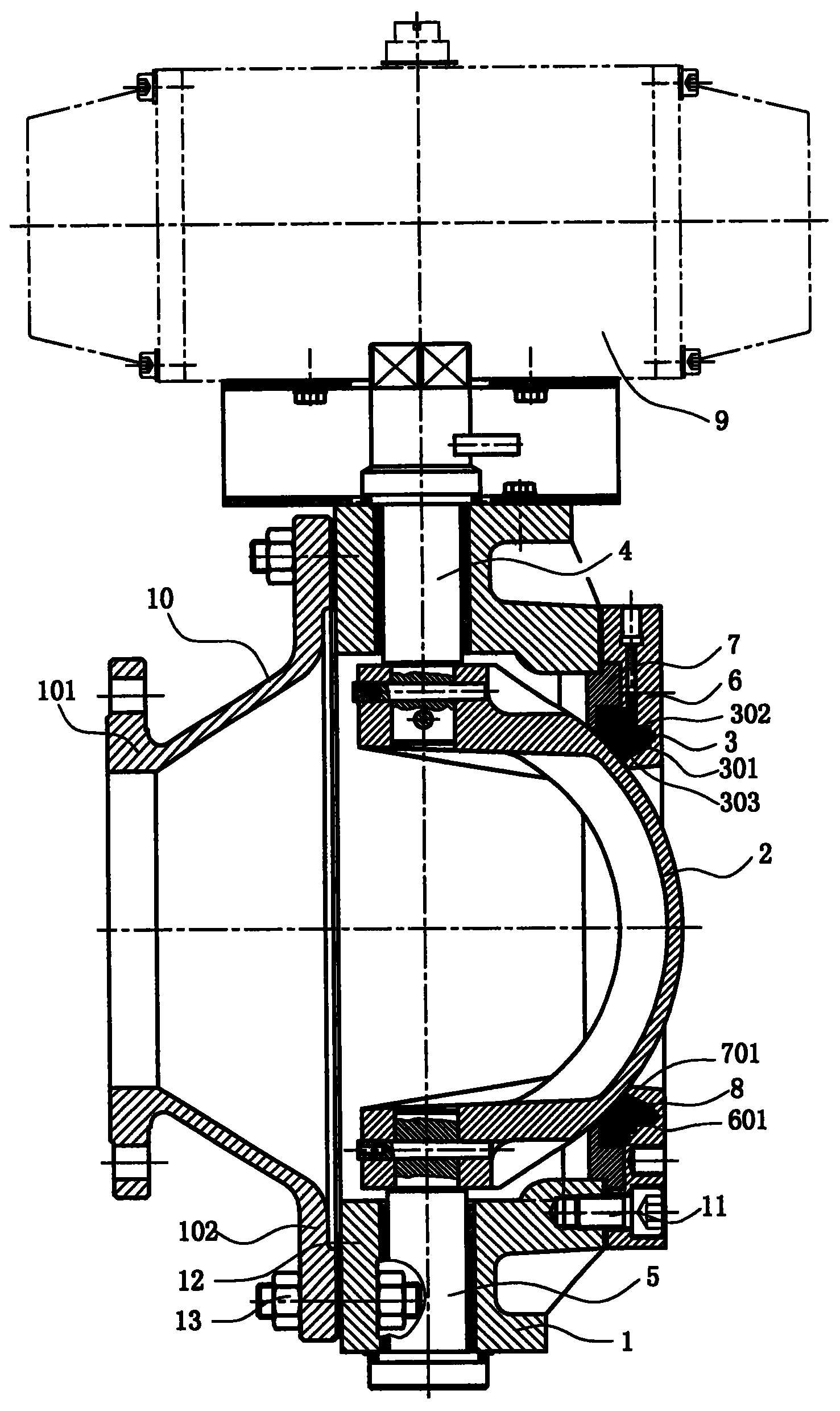 一种无磨损球缺式圆顶阀