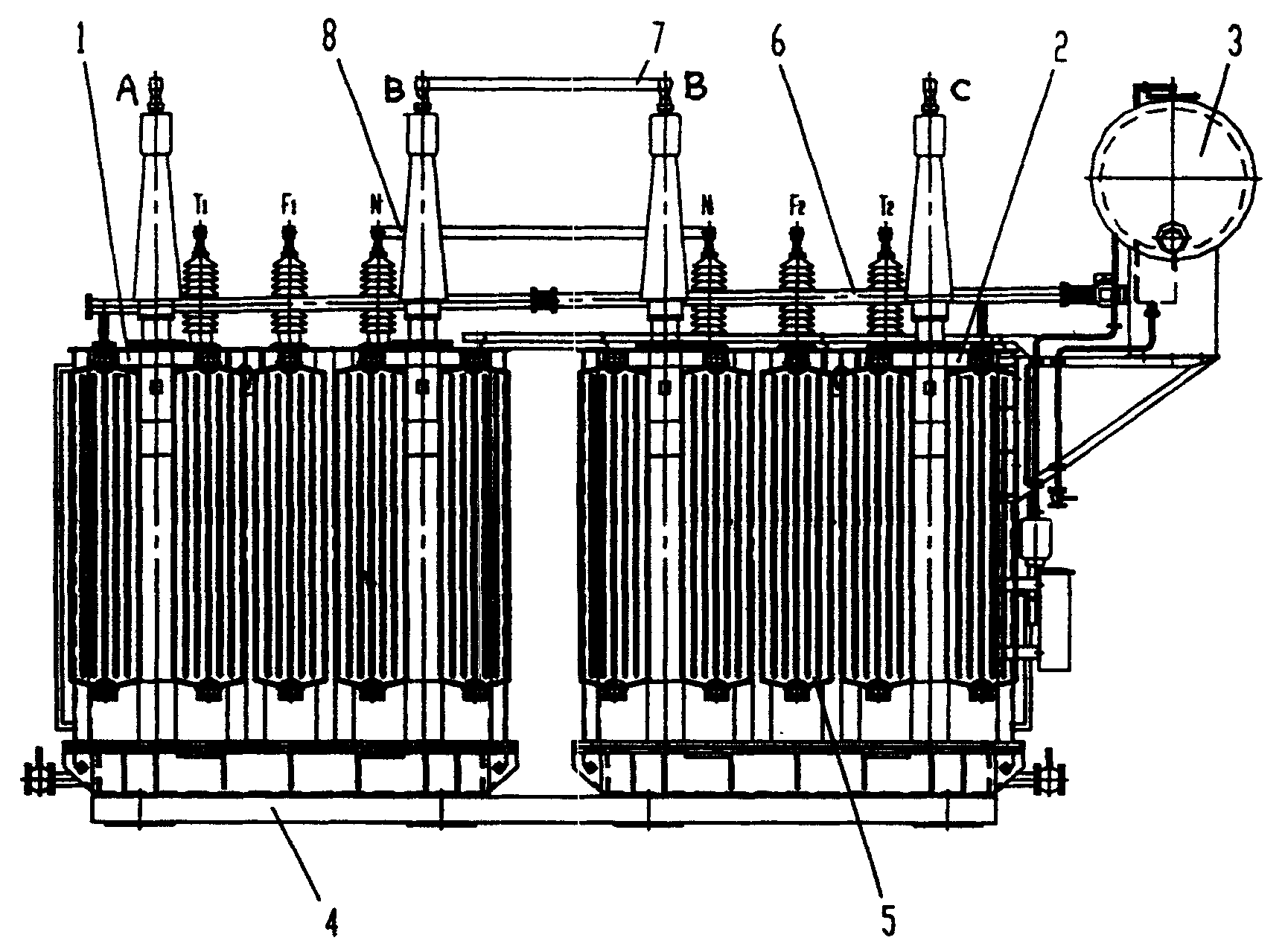 用于at供电方式电气化铁道的组合式牵引变压器,属变压器的结构方案.