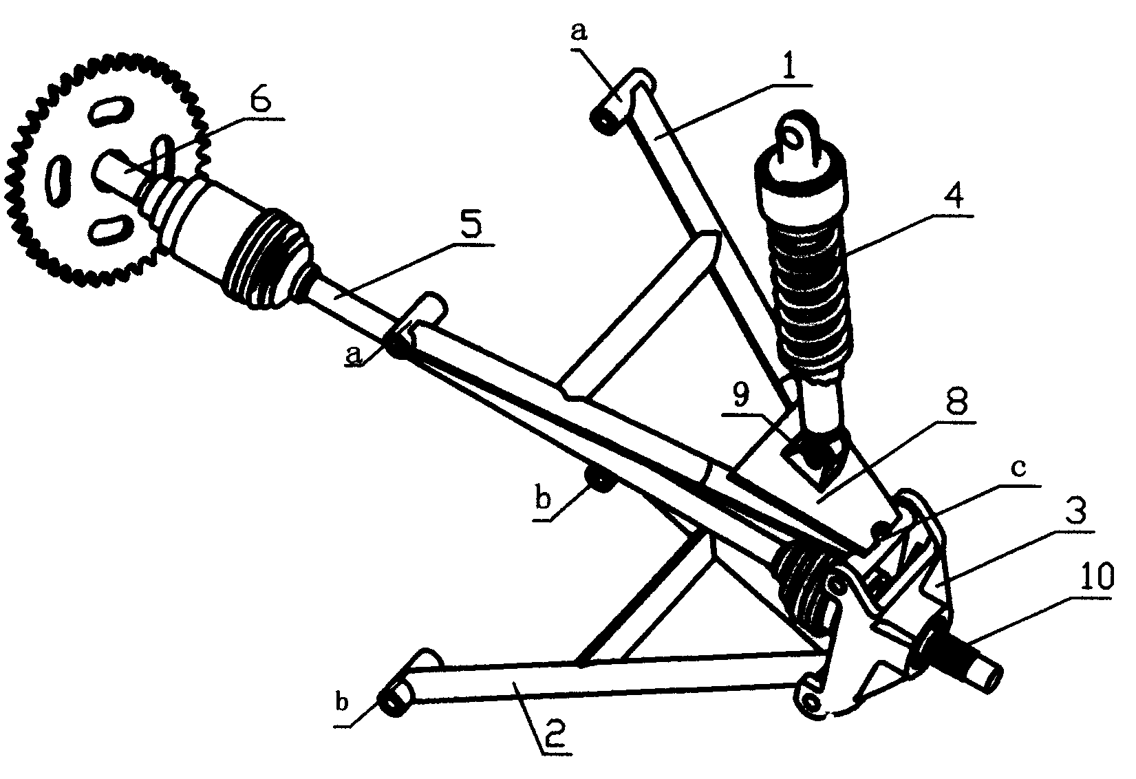 四轮摩托车后轮传动的悬挂结构