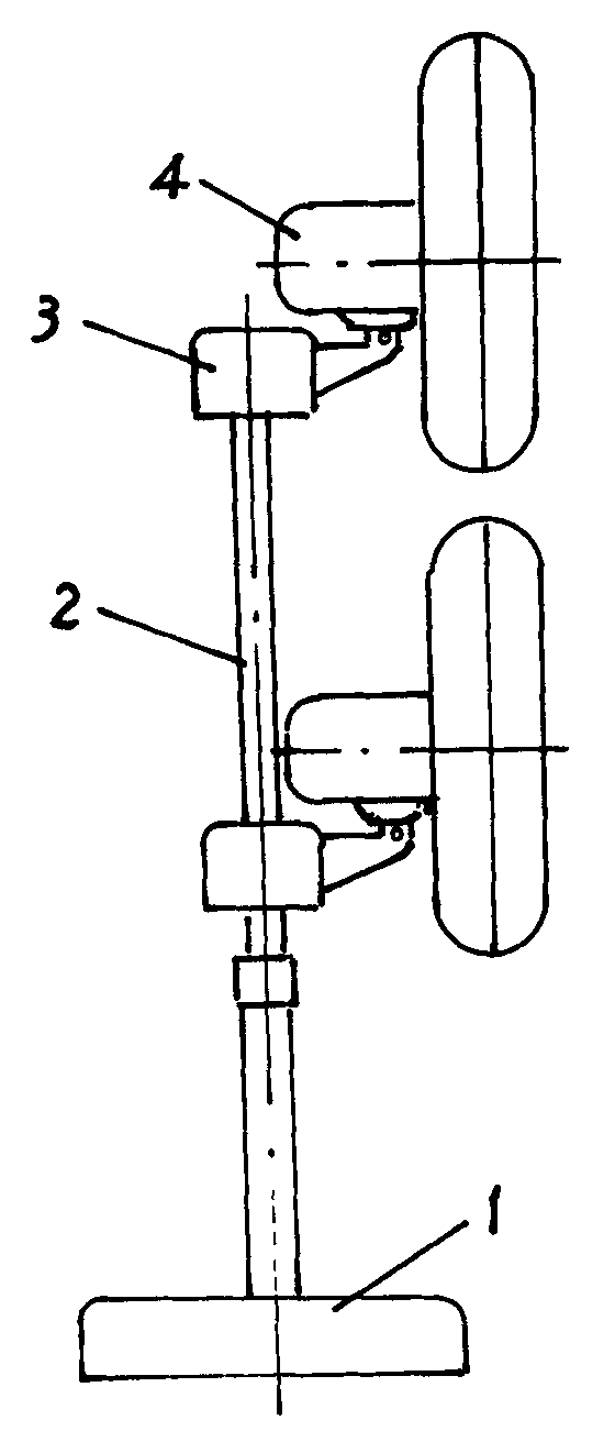 它由配置底座的立柱和于立柱上一上一下经装配座安装的两台电动风扇