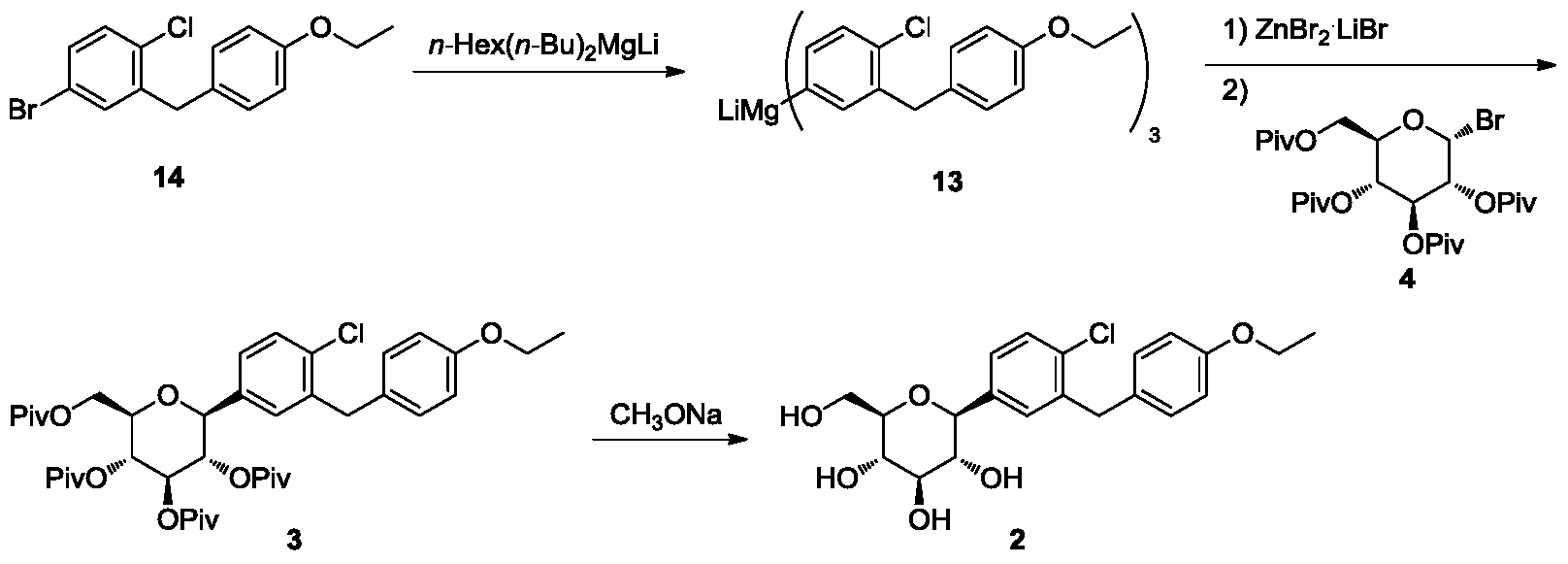 克酰化与苯乙醚反应生成中间体11,然后用三乙基硅烷还原制得中间体10