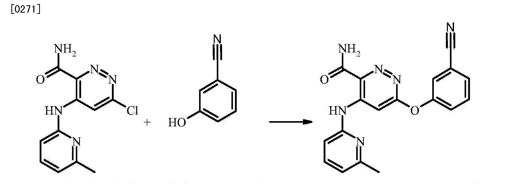 [0270] 6-(3-氰基苯氧基)-4-(6-甲基-吡啶-2-基氨基)-哒嗪-3-甲酰胺