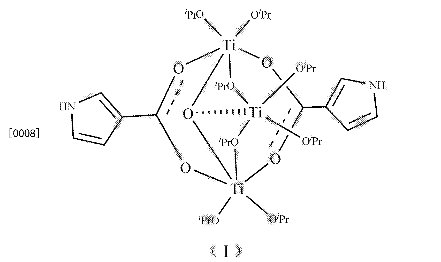 48,分子結構式如式(i)所不,式(i)中[0006] —種新的含吡咯-3-甲酸的鈦