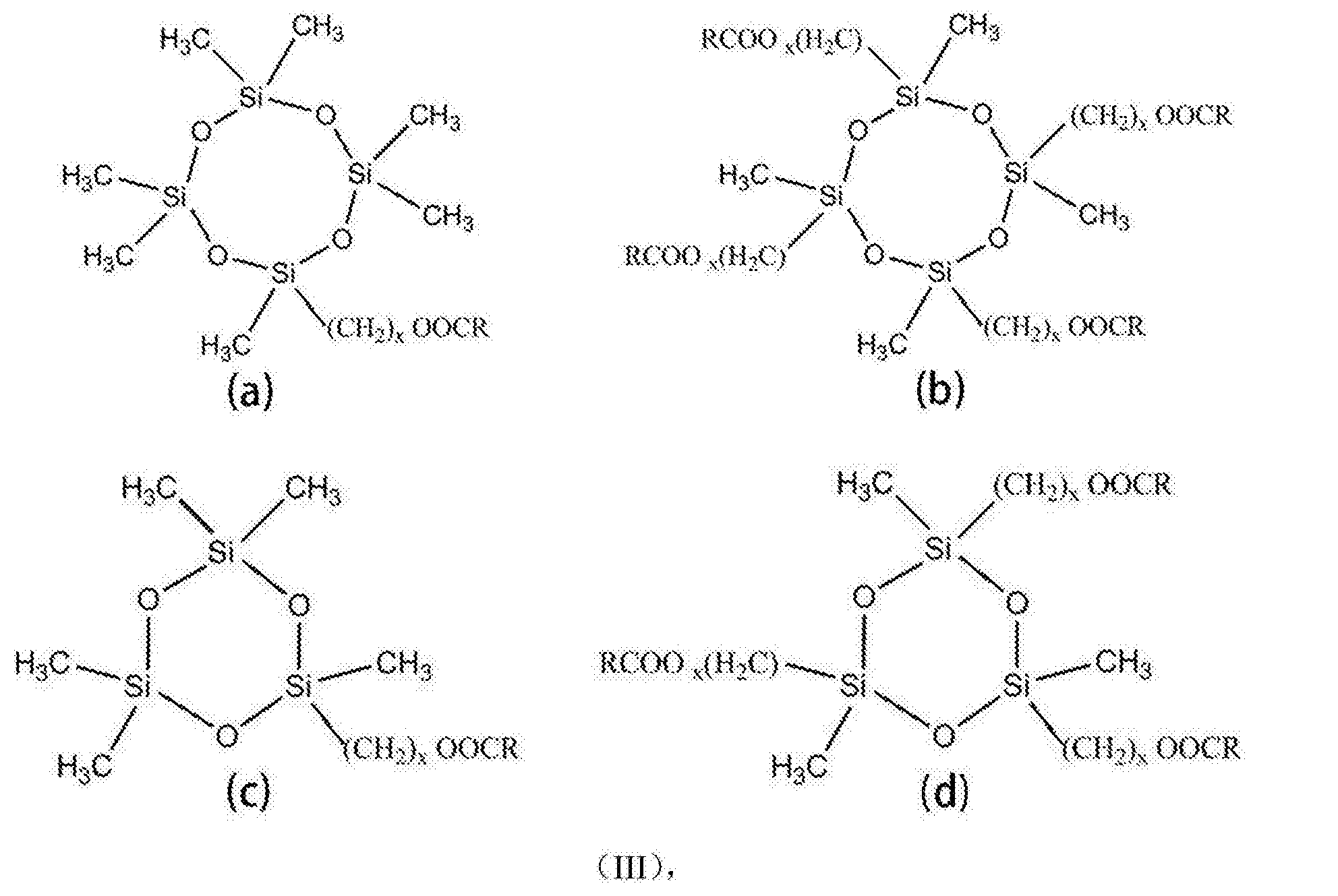 方法,優選的,步驟(1)中所述含酯基環硅氧烷具有式(iii)所 示的結構