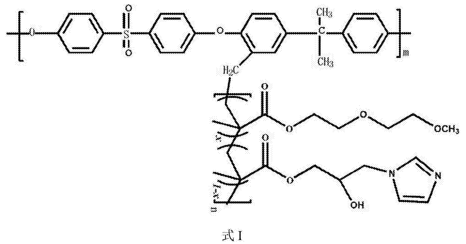 [0011][0010] —种温敏性聚砜接枝共聚物,其结构如式i所示:[0009] 本