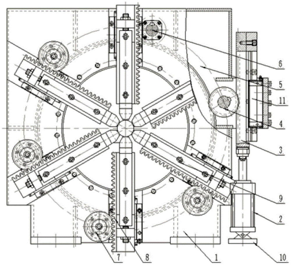 cn209681662u_一种自动对中六爪夹紧装置